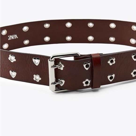 NWOT. Zara Brown Leather Heart and Flower Belt. Size 30. main image 7